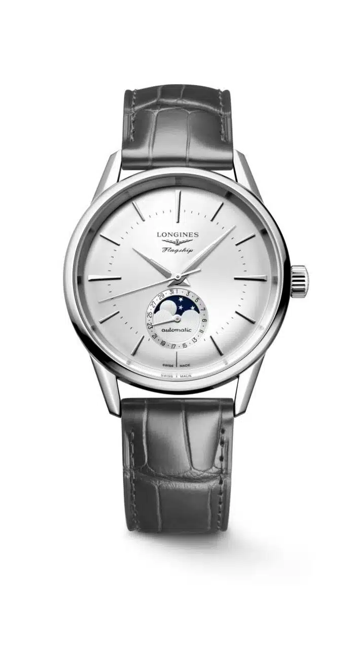 Longines Flagship Heritage L4.815.4.72.2 - Gioielleria Casavola di Noci - orologio automatico svizzero da uomo con funzione fasi lunari e cinturino alligatore