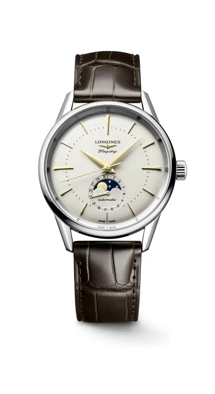 Longines Flagship Heritage L4.815.4.78.2 - Gioielleria Casavola di Noci - orologio automatico svizzero da uomo con funzione fasi lunari e cinturino in pelle di alligatore