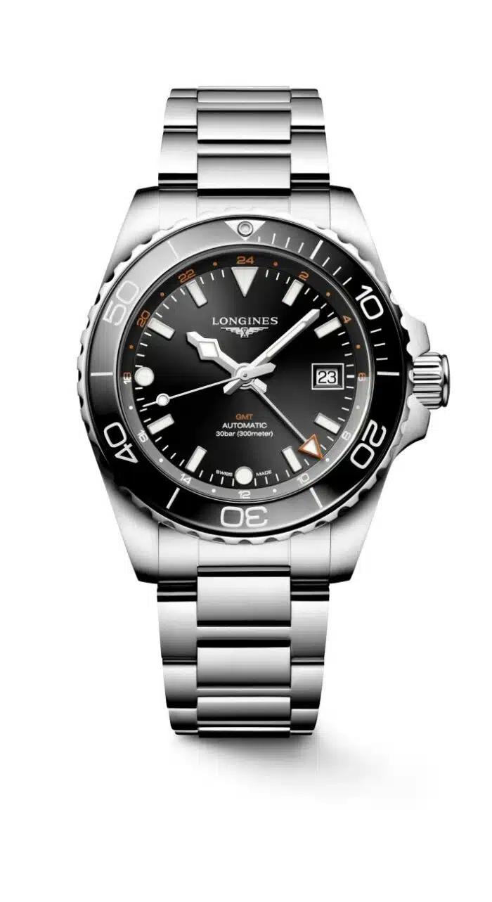 Longines Hydroconquest GMT L3.790.4.56.6 - Gioielleria Casavola di Noci - orologio automatico svizzero con meccanismo fusi orari - ghiera in ceramica color nero