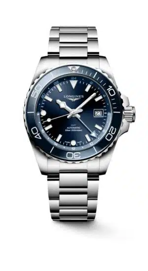 Longines Hydroconquest GMT L3.790.4.96.6 - Gioielleria Casavola di Noci - orologio automatico svizzero con meccanismo fusi orari - ghiera in ceramica color blu