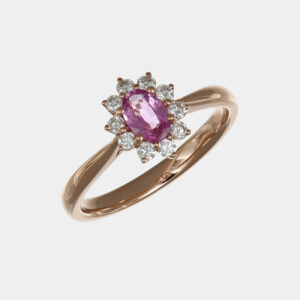 Anello zaffiro rosa Gerbera Nature Golden Rosè - Gioielleria Casavola di Noci - gioiello in oro rosa 18 carati con diamanti - idee regalo compleanno 20 anni ragazza