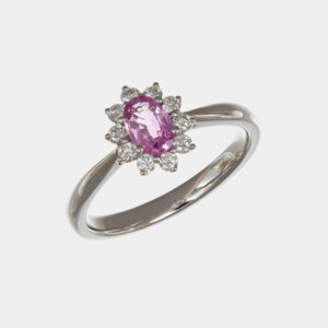 Anello zaffiro rosa Gerbera Nature White - Gioielleria Casavola di Noci - gioiello in oro bianco 18 carati con diamanti - idee regalo compleanno 20 anni ragazza