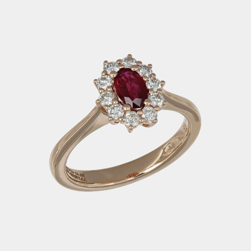 Anello rubino 0.41 ct Sunflower Nature Rosé - Gioielleria Casavola di Noci - in oro rosa 18 carati con diamanti - idee regalo per una proposta di matrimonio romantica
