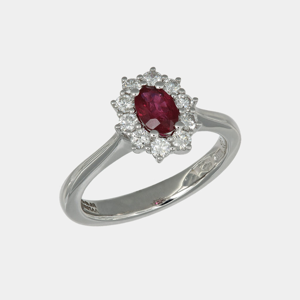 Anello rubino 0.49 ct Sunflower Nature White - Gioielleria Casavola di Noci - in oro bianco 18 carati con diamanti - idee regalo per una proposta di matrimonio romantica