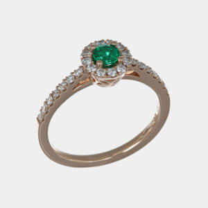 Anello smeraldo tondo 0.20 ct Prestige Rosé - Gioielleria Casavola di Noci - gioiello in oro rosa 18 carati con diamanti - idee regalo compleanno 18 anni ragazza