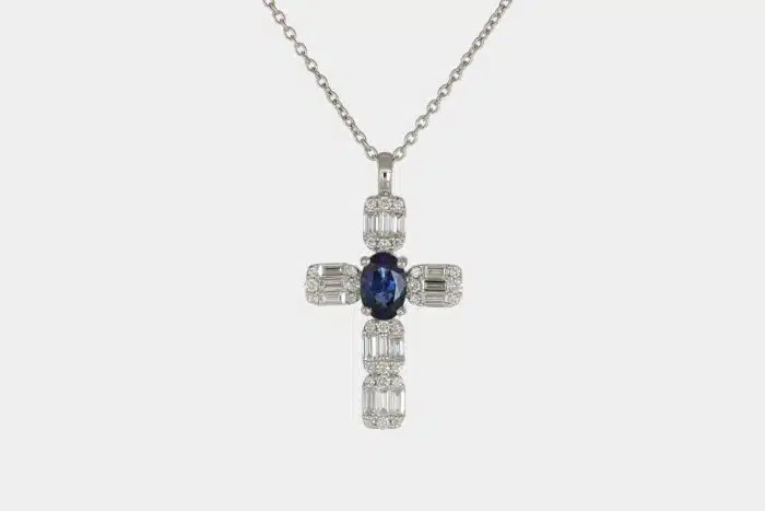 Collana croce diamanti e zaffiro Angelus Maior White - Gioielleria Casavola di Noci - idee regalo per cresima unisex