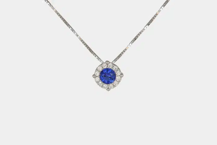 Collana oro bianco invisibile zircone blu - Gioielleria Casavola di Noci - idee regalo compleanno 18 anni migliore amica