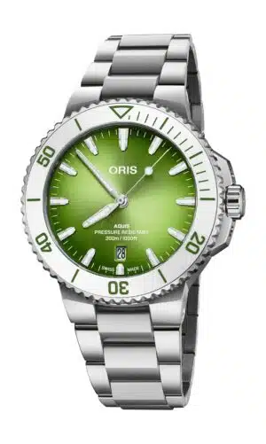 Oris Aquis Date Watermelon 01 733 7787 4137-07 8 22 04PEB - Gioielleria Casavola di Noci - orologio automatico svizzero in acciaio edizione speciale con quadrante verde