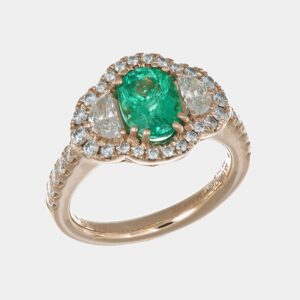 Anello smeraldo con diamanti mezzaluna Rosé Prestige - Gioielleria Casavola di Noci - gioiello in oro rosa 18 carati - idee regalo per una occasione importante - per lei