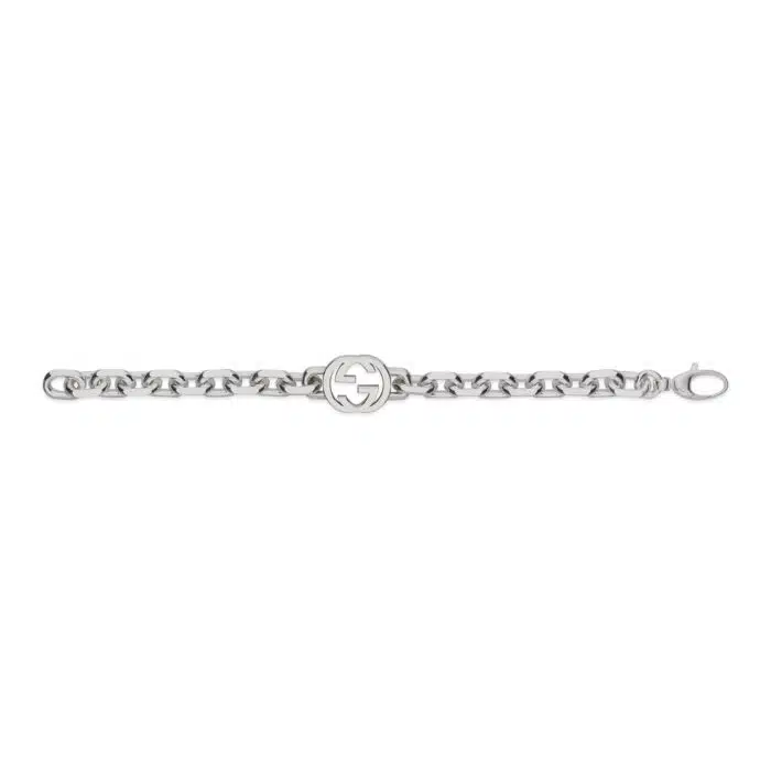 Gucci Interlocking YBA627068002 - Gioielleria Casavola di Noci - bracciale unisex in argento sterling 925 con logo doppia G - immagine stesa di fronte