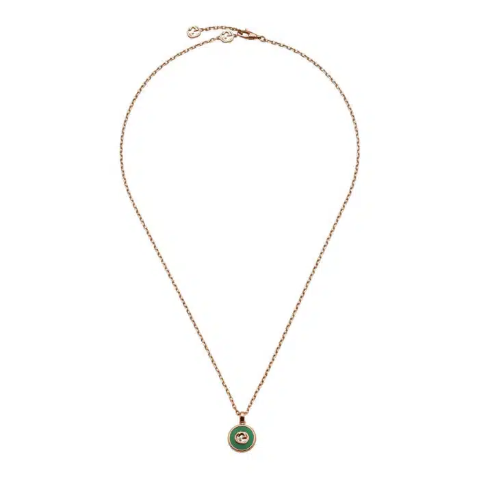 Gucci Interlocking YBB789340002 - Gioielleria Casavola di Noci - collana in oro rosa 18 carati con pendente in agata verde e diamante - immagine frontale