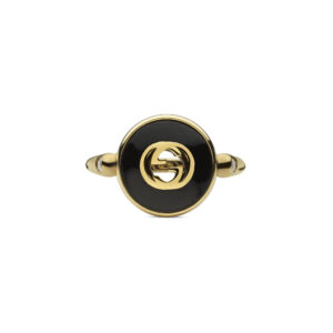Gucci Interlocking YBC786547001 - Gioielleria Casavola di Noci - anello in oro giallo con pietra onice nera e diamanti - immagine frontale