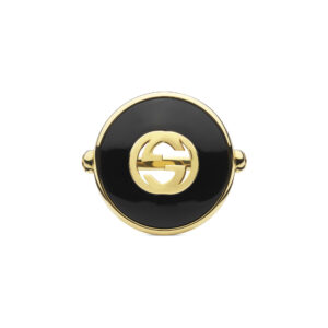 Gucci Interlocking YBC786604001 - Gioielleria Casavola di Noci - anello unisex in oro giallo con diamanti ed onice nero - immagine frontale