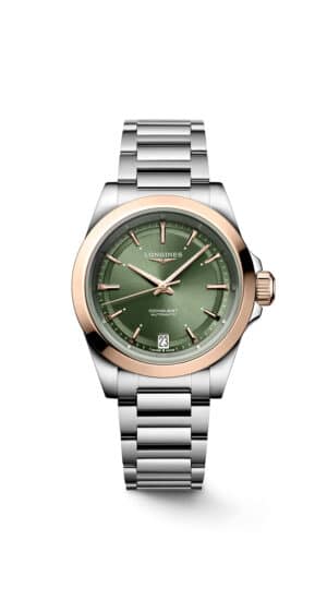 Longines Conquest L3.430.5.02.6 - Gioielleria Casavola di Noci - orologio automatico svizzero da donna in acciaio INOX con lunetta in oro rosa 18 carati - quadrante color verde