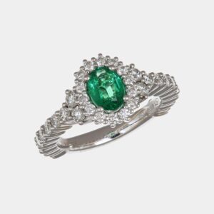 Anello smeraldo Crown White Prestige - Gioielleria Casavola di Noci - gioiello in oro bianco 18 carati con diamanti - idee regalo per una occasione importante - da donna