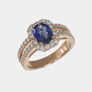 Anello zaffiro Sri Lanka pavé Prestige Rosé - Gioielleria Casavola di Noci - gioiello in oro rosa 18 carati - idee regalo per una donna chic