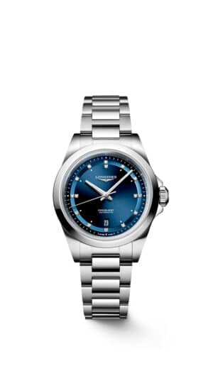 Longines Conquest L3.320.4.97.6 - Gioielleria Casavola di Noci - orologio automatico svizzero da donna - quadrante blu sunray con diamanti come indici