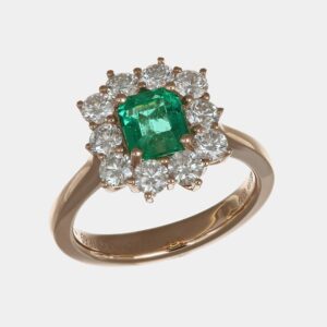Anello rosetta smeraldo 1.17 ct Prestige Rosé - Gioielleria Casavola di Noci - gioiello in oro rosa 18 carati con diamanti - idee regalo per una occasione speciale - da donna