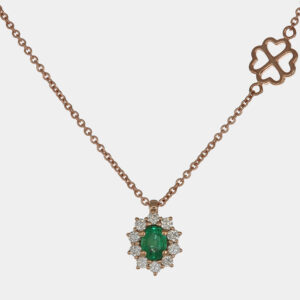 Collana con pendente smeraldo Sunflower Nature Rosé - Gioielleria Casavola di Noci - collana in oro rosa 18 carati con diamanti - idee regalo 18 anni ragazza