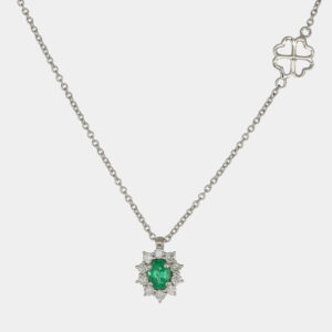 Collana con pendente smeraldo Sunflower Nature White - Gioielleria Casavola di Noci - collana in oro bianco 18 carati con diamanti - idee regalo 18 anni ragazza
