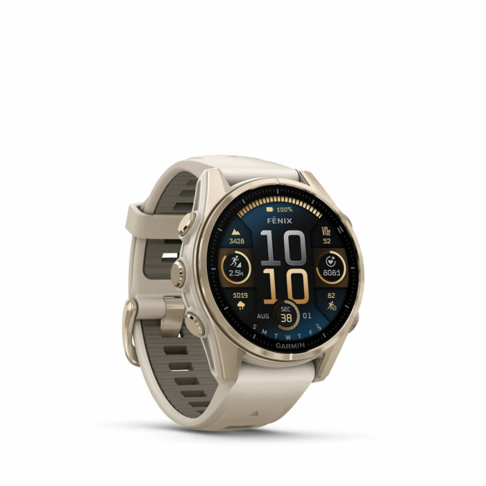 Garmin Fenix 8 43 mm Soft Gold - Gioielleria Casavola di Noci - sportwatch GPS con microfono - schermo brillante con cristallo vetro zaffiro