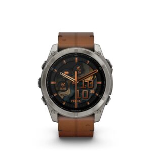 Garmin Fenix 8 51 mm Titanium Sapphire AMOLED - Gioielleria Casavola di Noci - sportwatch GPS adatto ad immersioni ricreative - ghiera in titanio e cinturino in pelle