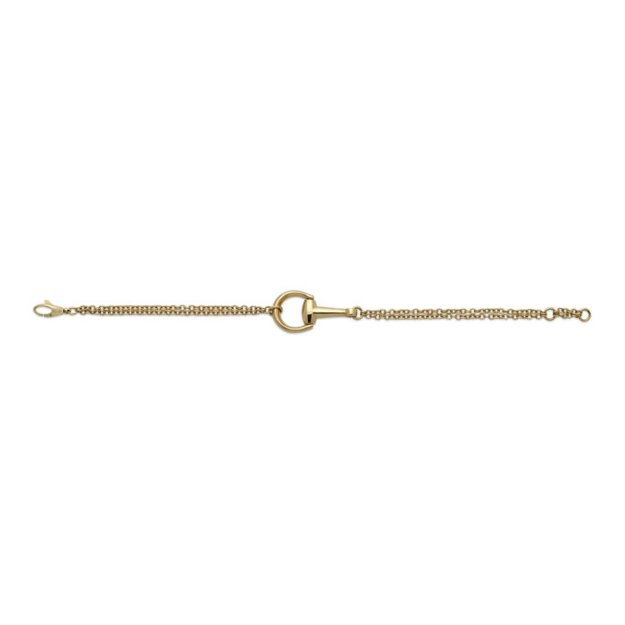 Gucci Horsebit YBA795812001 - Gioielleria Casavola di Noci - bracciale a catena in oro giallo 18 carati con morsetto - idee regalo unisex per compleanno - immagine aperto frontale