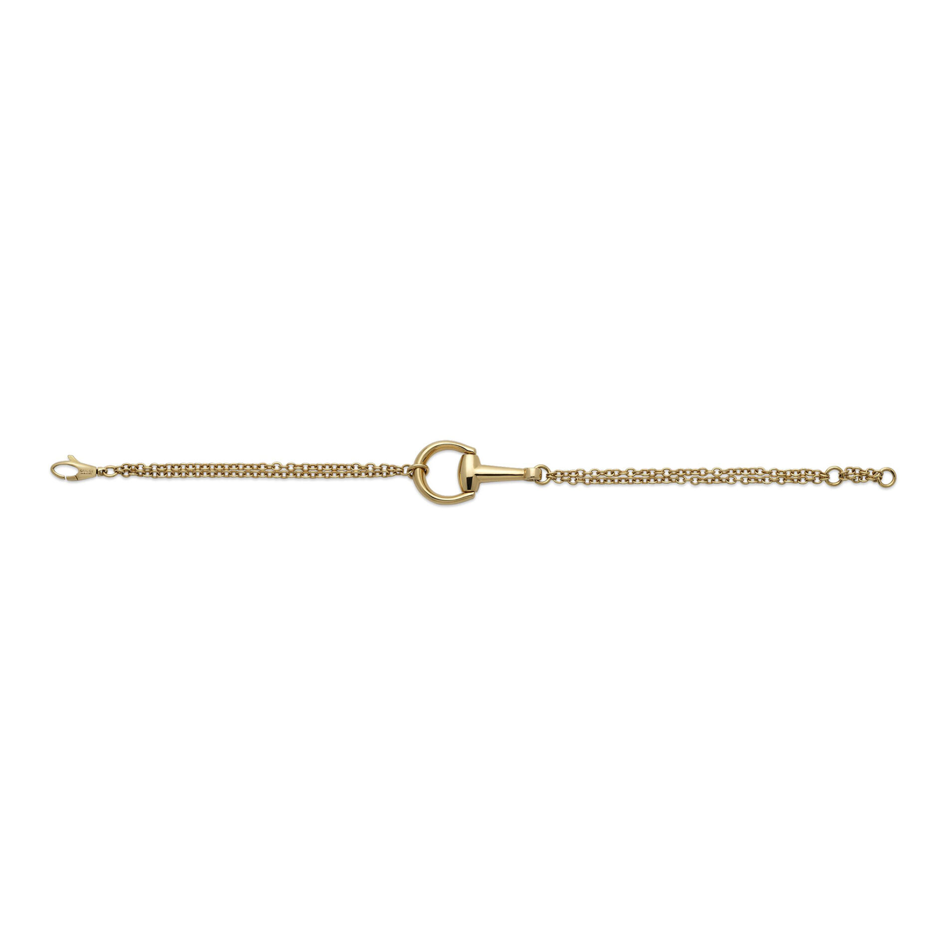 Gucci Horsebit YBA795812001 - Gioielleria Casavola di Noci - bracciale a catena in oro giallo 18 carati con morsetto - idee regalo unisex per compleanno - immagine aperto frontale