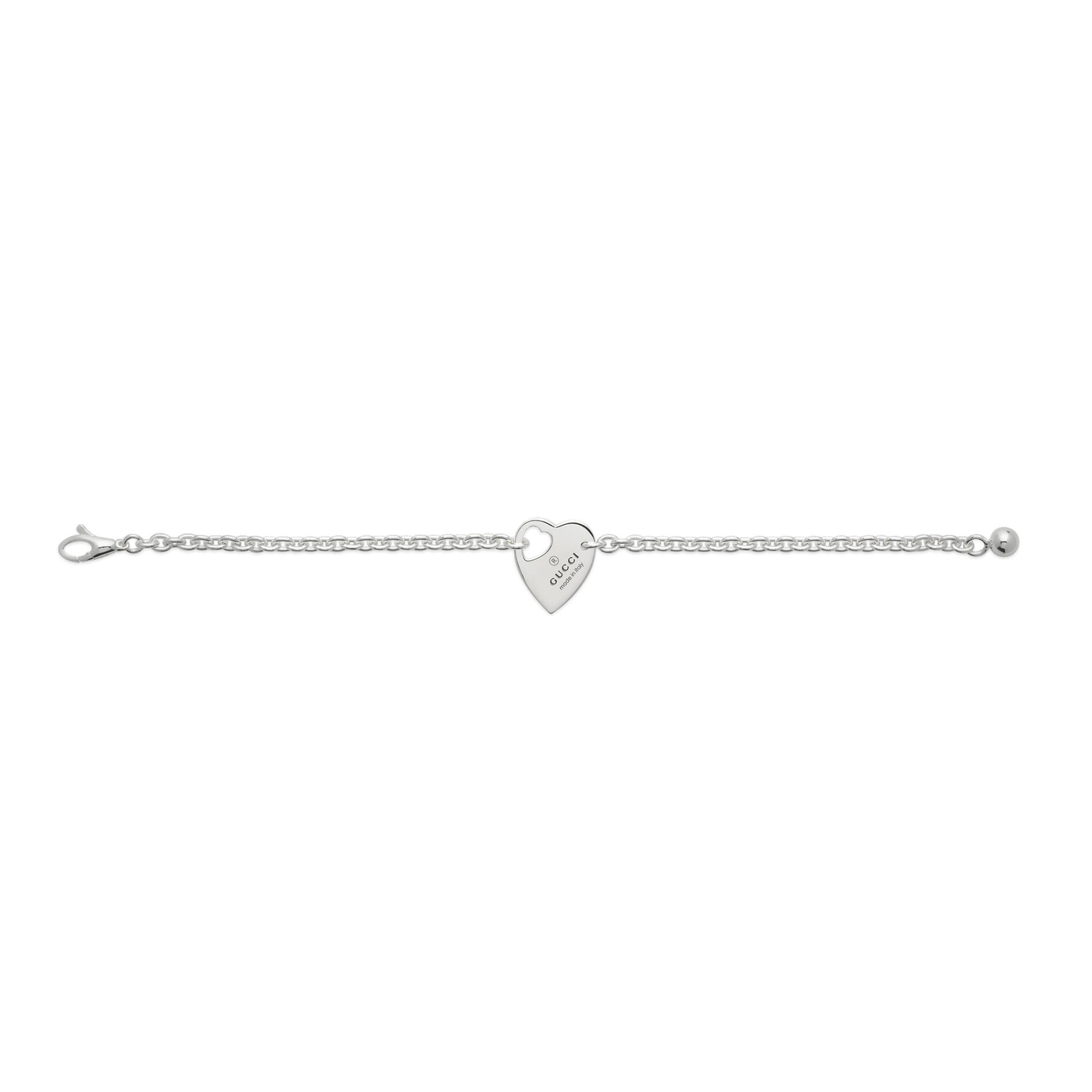 Gucci Trademark YBA796301001 - Gioielleria Casavola di Noci - bracciale cuore in argento 925 - idee regalo compleanno ragazza 18 anni - immagine gioiello steso frontale