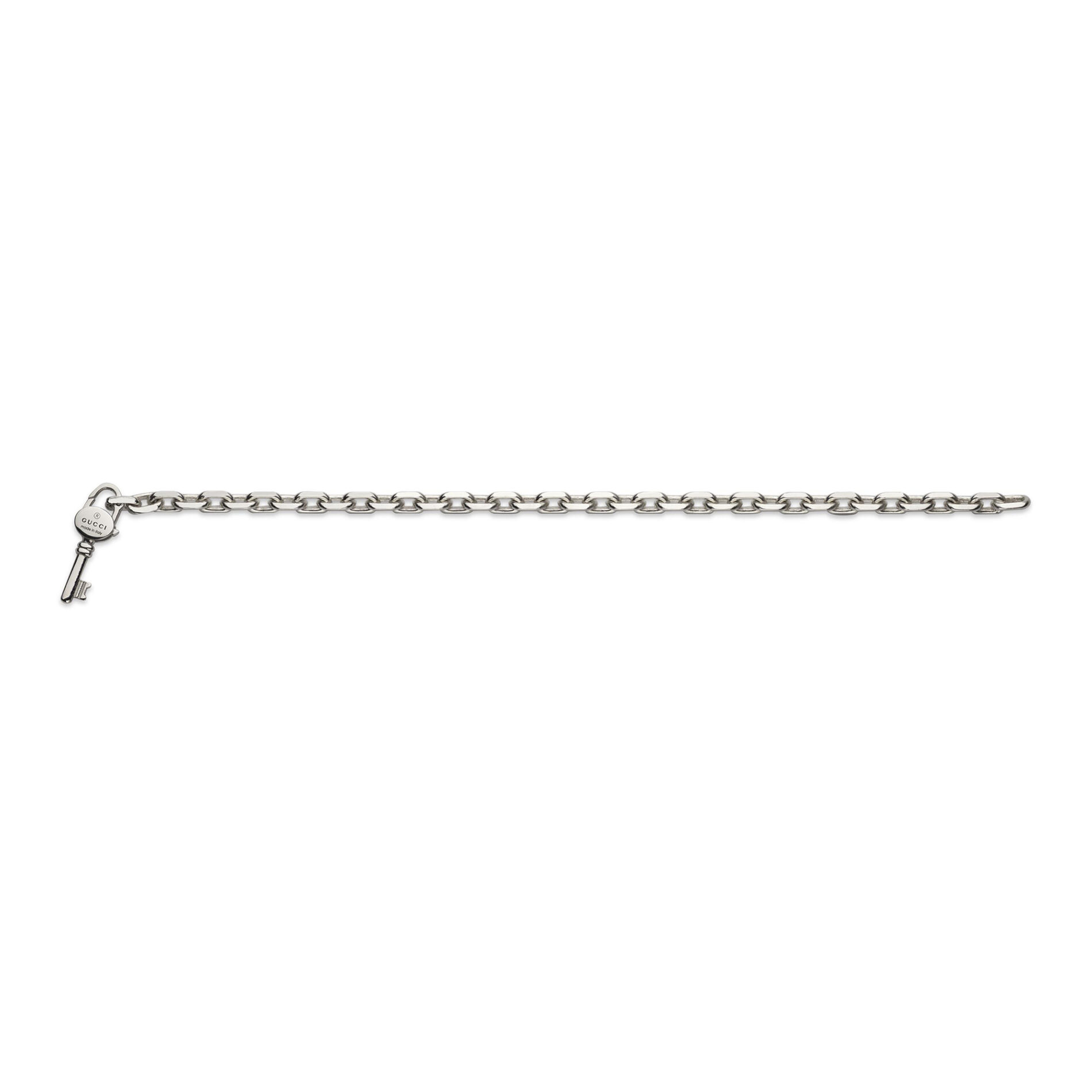 Gucci Trademark YBA796345001 - Gioielleria Casavola di Noci - bracciale in argento 925 con ciondolo a forma di chiave - idee regalo compleanno ragazza 18 anni - immagine gioiello aperto e steso