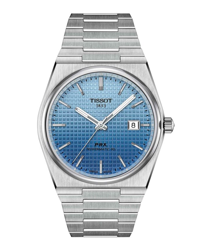 Tissot PRX Powermatic 80 T137.407.11.351.01 - Gioielleria Casavola di Noci - orologio automatico svizzero con quadrante camaleonte blu ghiaccio effetto waffle