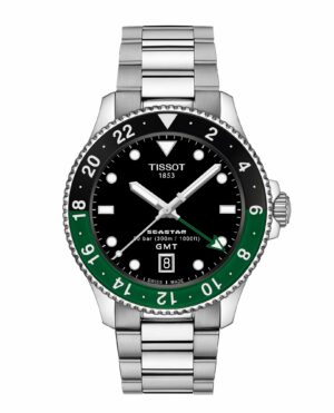 Tissot Seastar 1000 Quartz GMT T120.852.11.051.00 - Gioielleria Casavola di Noci - orologio svizzero al quarzo con doppio fuso orario - ghiera bicolore nero e verde