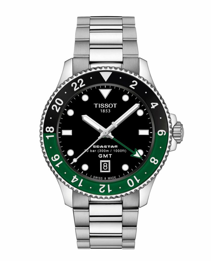 Tissot Seastar 1000 Quartz GMT T120.852.11.051.00 - Gioielleria Casavola di Noci - orologio svizzero al quarzo con doppio fuso orario - ghiera bicolore nero e verde