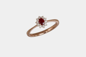 Anello rubino Pretty Sunflower Nature Rose - Gioielleria Casavola di Noci - idee regalo compleanno 30 anni moglie - in oro rosa con diamanti