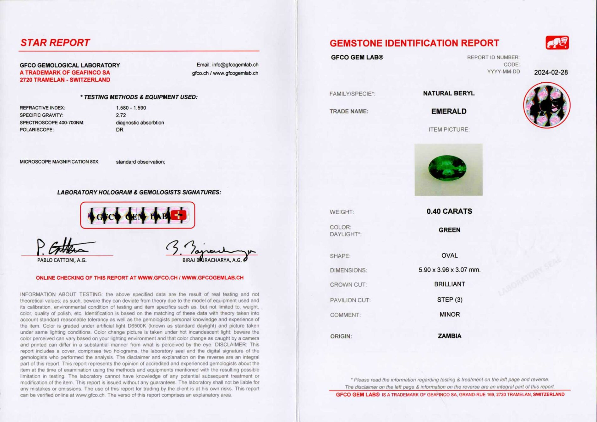 Anello smeraldo 0.40 ct Sunflower Nature Rosé - Gioielleria Casavola di Noci - gemma certificata dal laboratorio svizzero di gemmologia GFCO