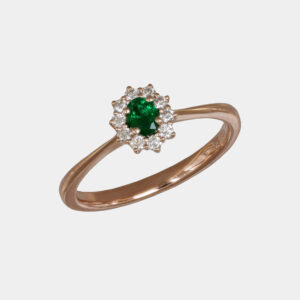 Anello smeraldo Pretty Sunflower Nature Rose - Gioielleria Casavola di Noci - gioiello in oro rosa 18 carati con diamanti - idee regalo compleanno 18 anni ragazza