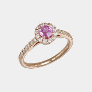 Anello zaffiro rosa tondo 0.63 ct Prestige Rose - Gioielleria Casavola di Noci - gioiello in oro rosa 18 carati con diamanti - idee regalo compleanno 18 anni ragazza