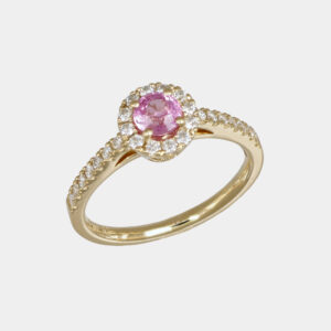 Anello zaffiro rosa tondo 0.63 ct Prestige Yellow - Gioielleria Casavola di Noci - gioiello in oro giallo 18 carati con diamanti - idee regalo compleanno 18 anni ragazza