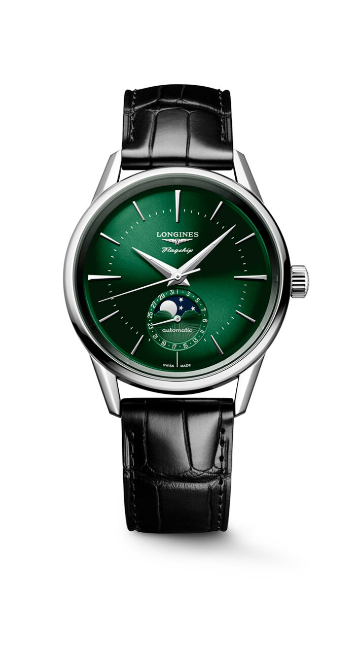 Longines Flagship Heritage L4.815.4.02.2 - Gioielleria Casavola di Noci - orologio automatico svizzero con complicazione fasi lunari - quadrante verde