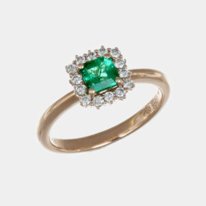 Anello rosetta smeraldo ottagono 0.67 ct Prestige Rosé - Gioielleria Casavola di Noci - gioiello in oro rosa 18 carati con diamanti - idee regalo per una neomamma