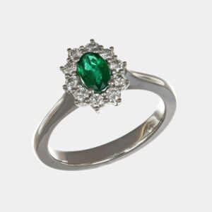 Anello smeraldo 0.45 ct Sunflower Nature White - Gioielleria Casavola di Noci - gioiello in oro bianco 18 carati con diamanti - idee regalo compleanno 50 anni moglie