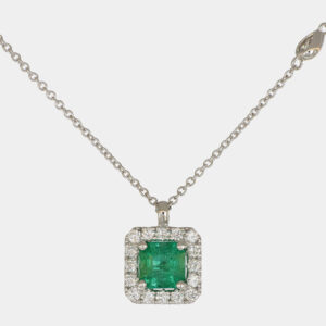 Collana pendente quadro smeraldo 0.73 ct Prestige White - Gioielleria Casavola di Noci - collana in oro bianco 18 carati con diamanti - idee regalo donna