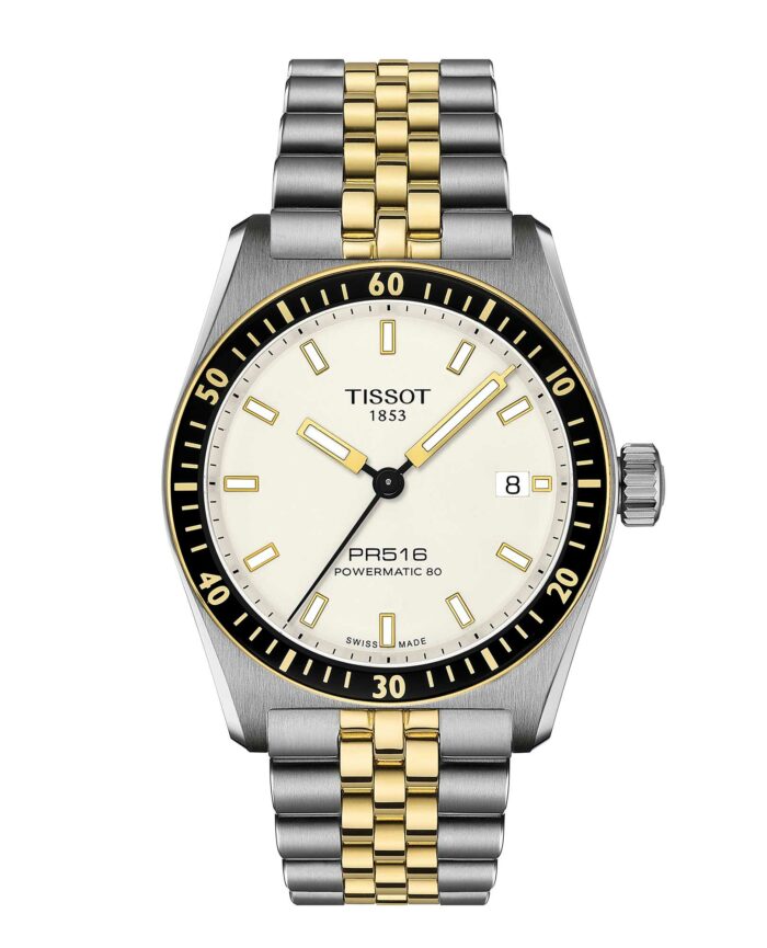 Tissot PR516 Powermatic 80 T149.407.22.011.00 - Gioielleria Casavola di Noci - orologio automatico svizzero con quadrante bianco - bracciale in acciaio INOX bicolore oro giallo e argento