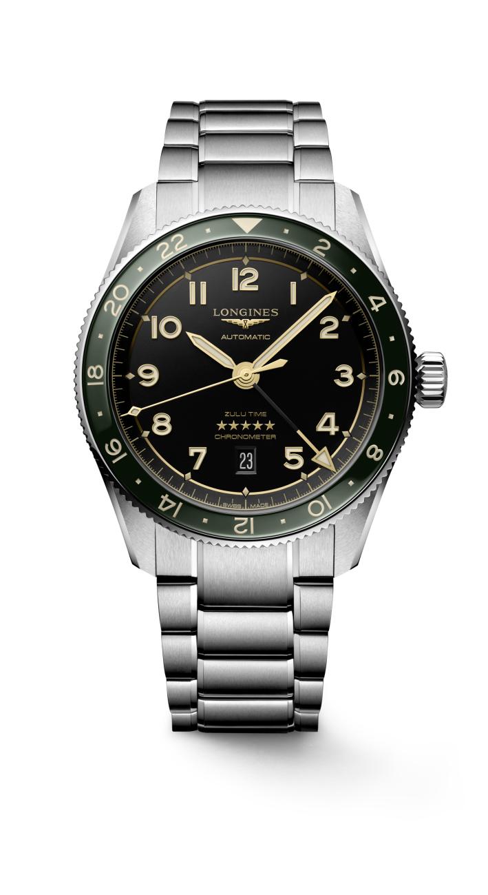 Longines Spirit Zulu Time L3.812.4.63.6 - Gioielleria Casavola di Noci - orologio automatico svizzero GMT con certificato COSC - realizzato in acciaio INOX con ghiera ceramica verde