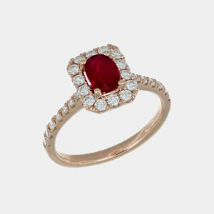 Anello rettangolare rubino Burma 1.09 ct Prestige Rosé - Gioielleria Casavola di Noci - in oro rosa 18 carati con diamanti - idee regalo compleanno 60 anni nonna