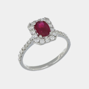 Anello rettangolare rubino Burma 1.14 ct Prestige White - Gioielleria Casavola di Noci - in oro bianco 18 carati con diamanti - idee regalo compleanno 50 anni moglie