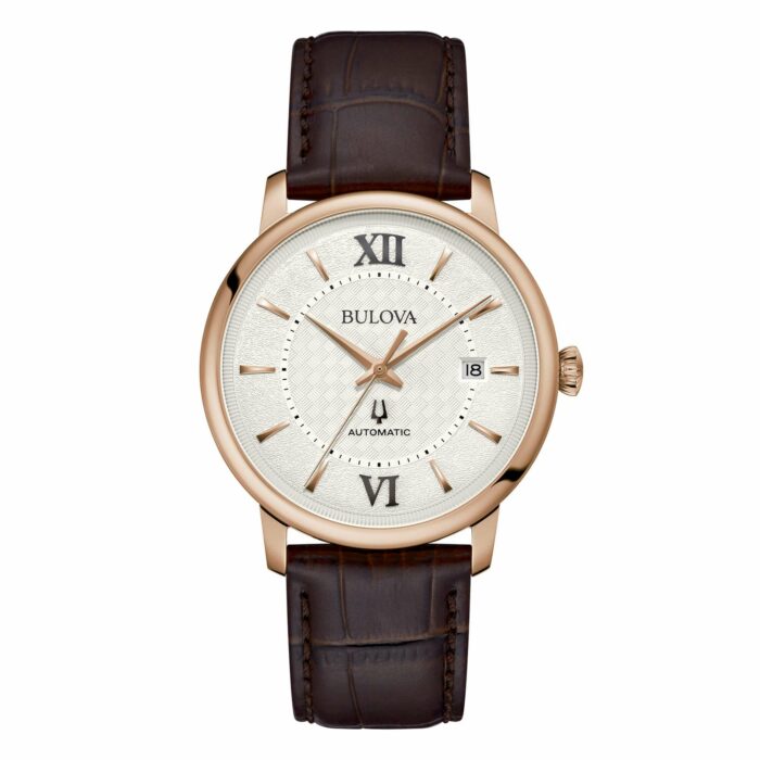 Bulova Classic Hudson 97B225 - Gioielleria Casavola di Noci - orologio automatico da uomo elegante e formale - quadrante bianco con decorazioni
