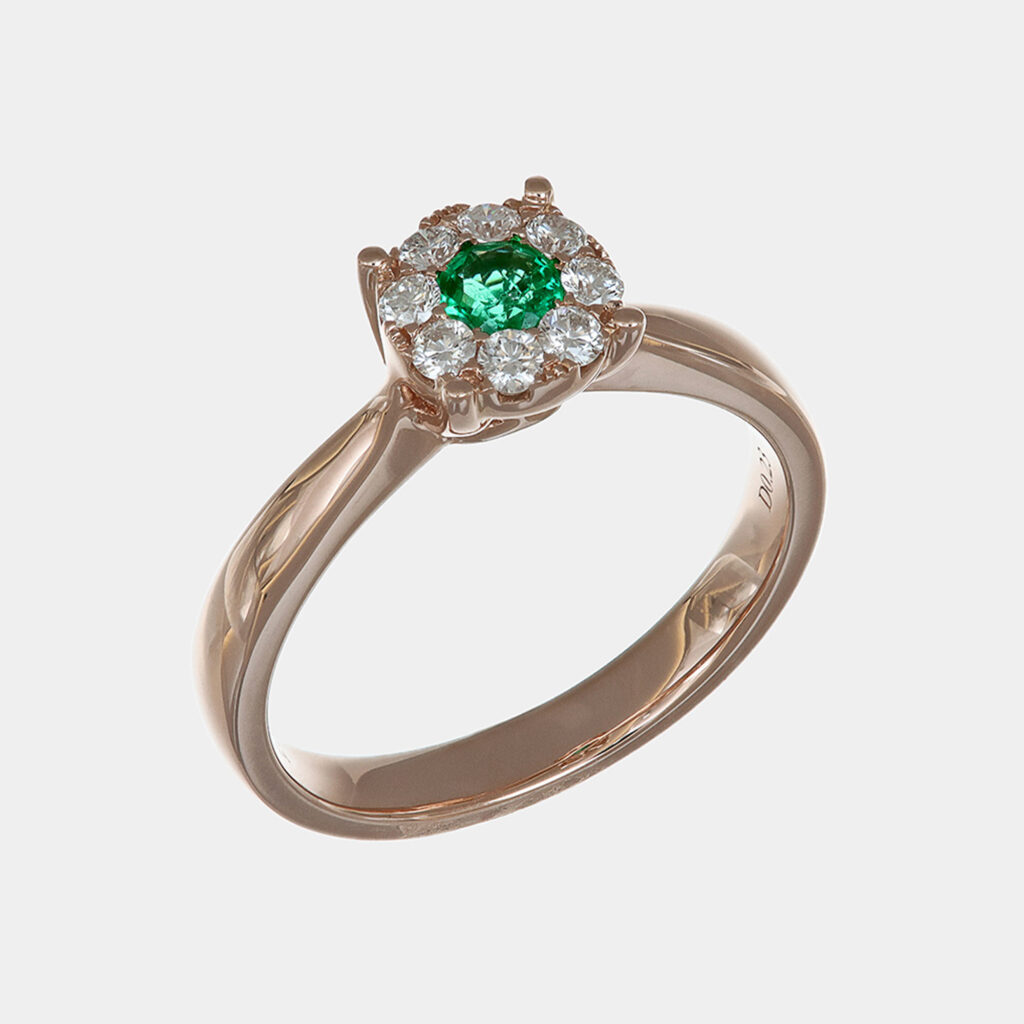 Anello Invisible smeraldo e diamanti Rosé - Gioielleria Casavola di Noci - gioiello in oro rosa 18 ct - idee regalo compleanno 18 anni ragazza