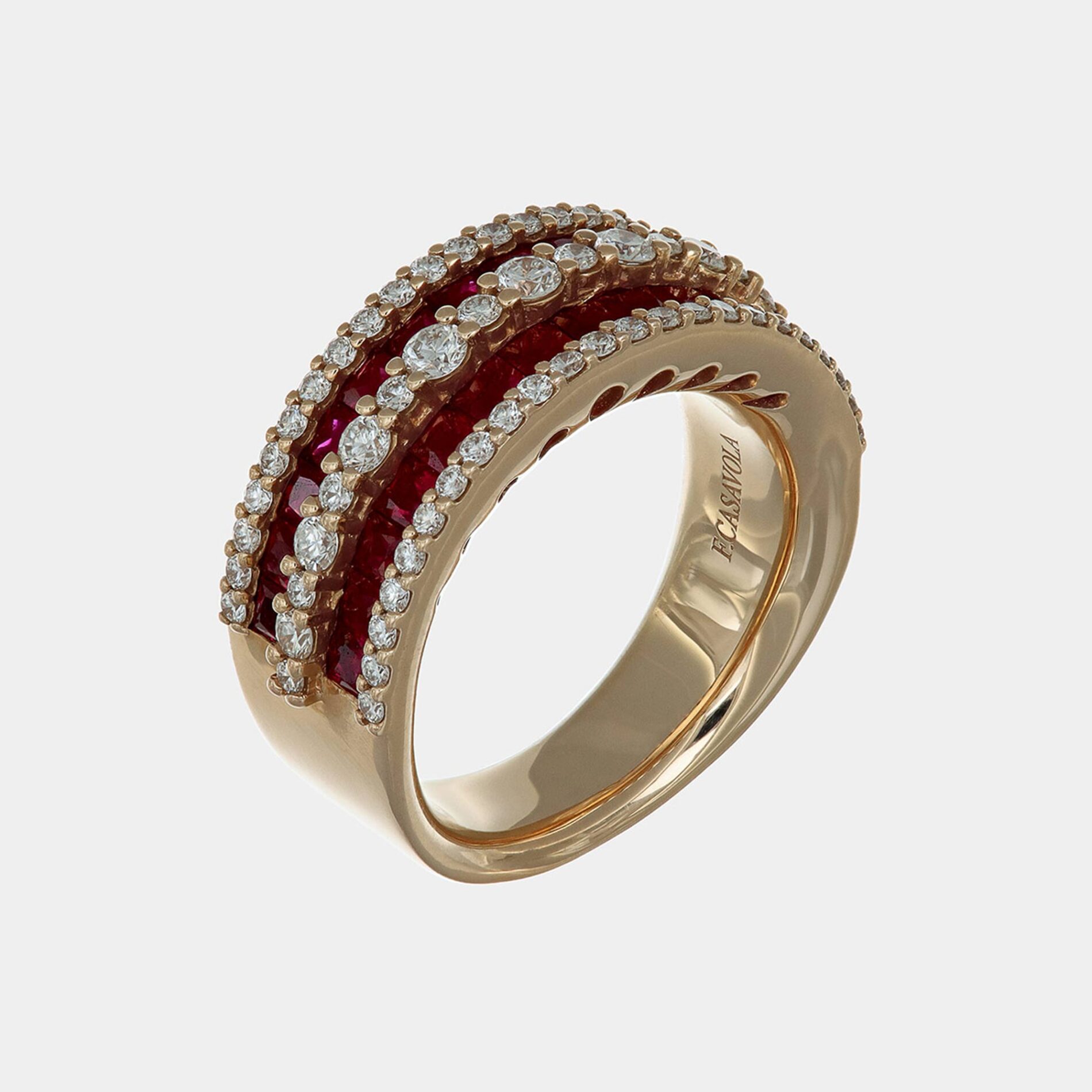 Anello fascione rubini Princess Prestige Rosè - Gioielleria Casavola di Noci - in oro rosa 18 carati con diamanti - idee regalo compleanno 70 anni nonna