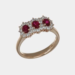 Anello rosetta trilogy rubini Rosè Prestige - Gioielleria Casavola di Noci - in oro rosa 18 carati con diamanti - idea regalo per proposta di matrimonio originale